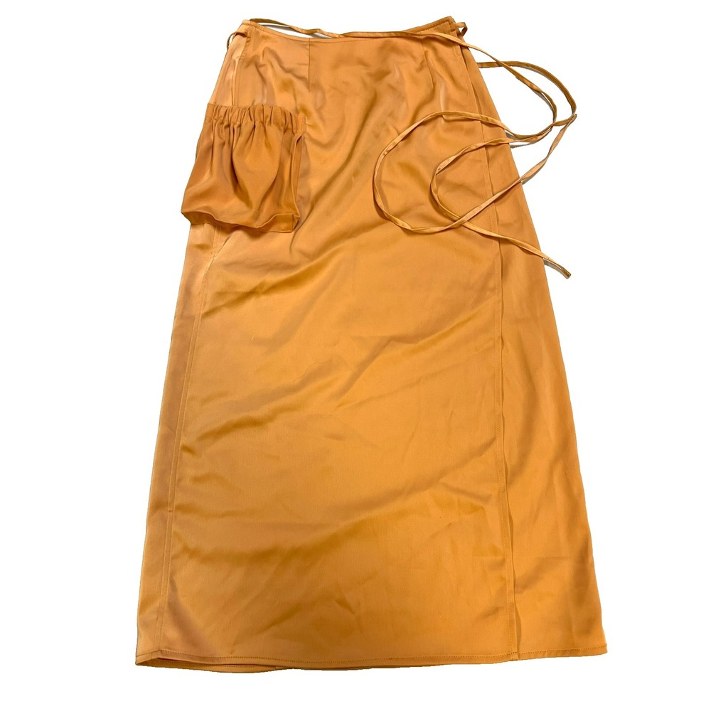 NWT Moussy Midi Wrap Skirt Orange Satin Funky‎ Pocket Narrow Ties SZ 1